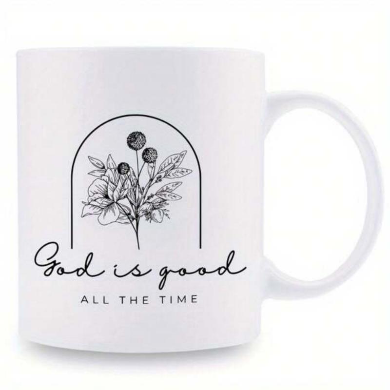 Tailorly White Ceramic 11 oz Mug - God Is Good All The Time Minimalist Black Line Art Botanical Branch Within Simple Geometric Arch Mug