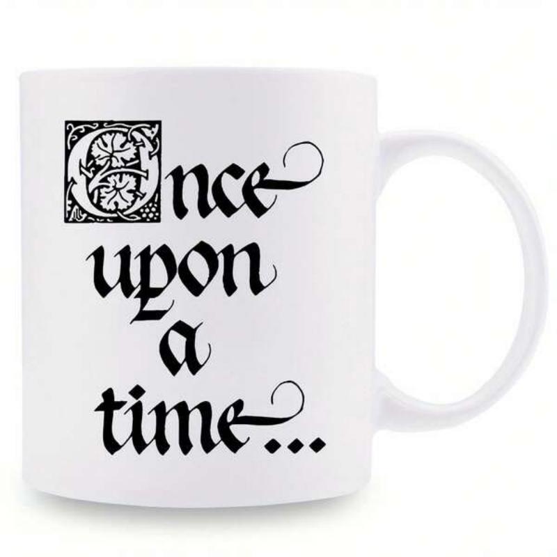 Tailorly White Ceramic 11 oz Mug - Once Upon A Time Elegant Vintage Gothic Calligraphy Featuring Decorative Floral Initial Letter Within Ornate Frame Mug