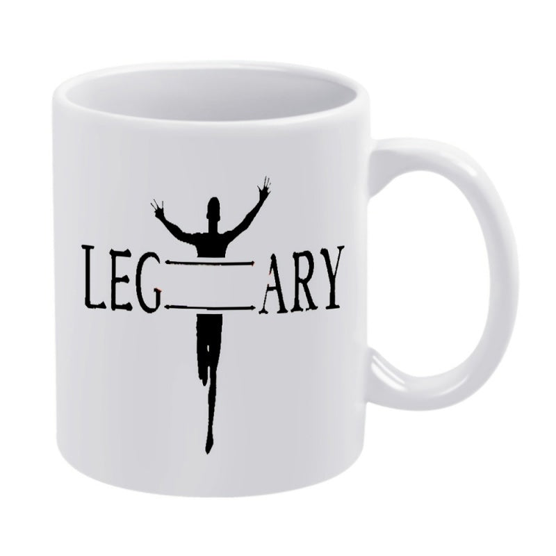 Tailorly White Ceramic 11 oz Mug - Leg Ary Black Silhouette Representing A Sprinter Crossing The Finishing Line Runner
