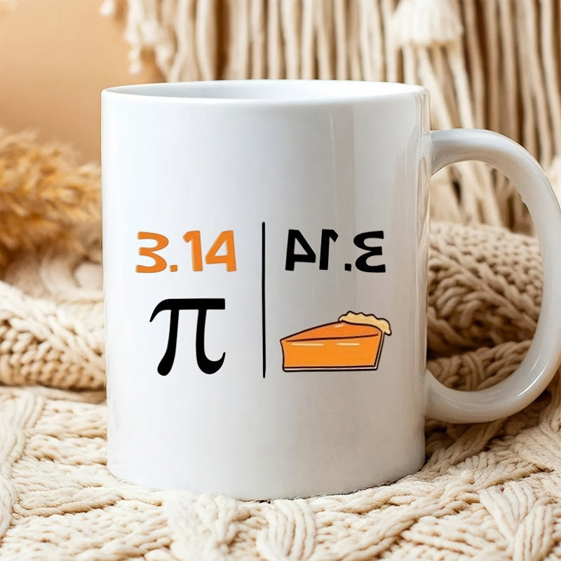 Tailorly White Ceramic 11 oz Mug - Mathematical Pi Symbol With Mirrored Numbers Forming A Delicious Slice Of Pie
