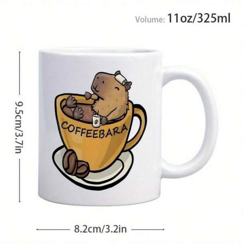 Tailorly White Ceramic 11 oz Mug - Coffeebara Cute Cartoon Animal Resting Inside A Yellow Cup Among Coffee Beans Capybara