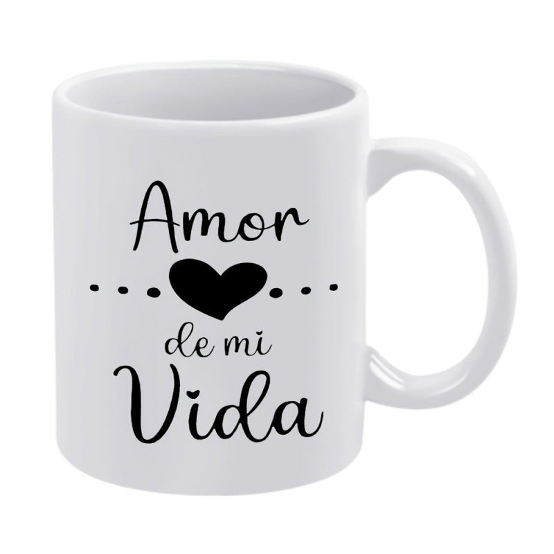 Tailorly White Ceramic 11 oz Mug - Minimalist Black Silhouette With Small Dots Flanking A Central Romantic Heart