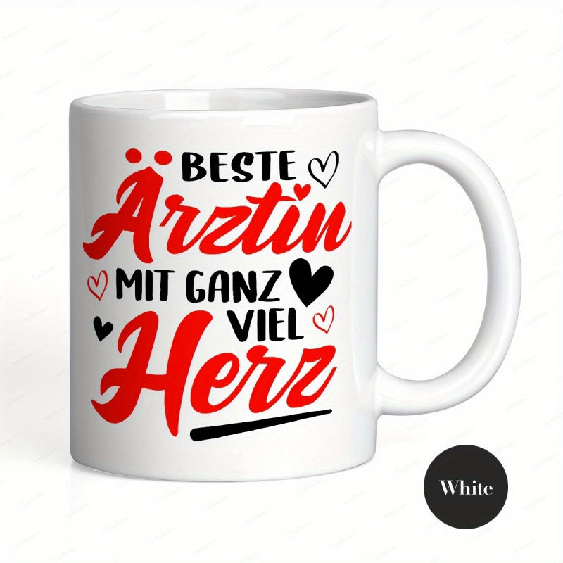Tailorly White Ceramic 11 oz Mug - Minimalist Ceramic Vessel Decorated With Artistic Typography And Small Hearts Mug