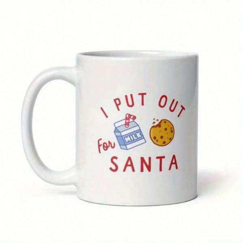 Tailorly White Ceramic 11 oz Mug - I Put Out For Santa Cute Blue Milk Carton And Bitten Chocolate Chip Cookie