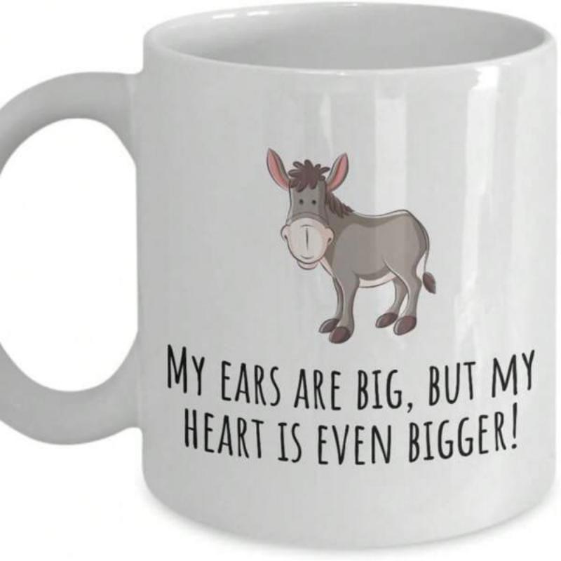 Tailorly White Ceramic 11 oz Mug - My Ears Are Big But My Heart Is Even Bigger Cute Hand Drawn Style Animal Standing Calmly On A Plain Background Donkey