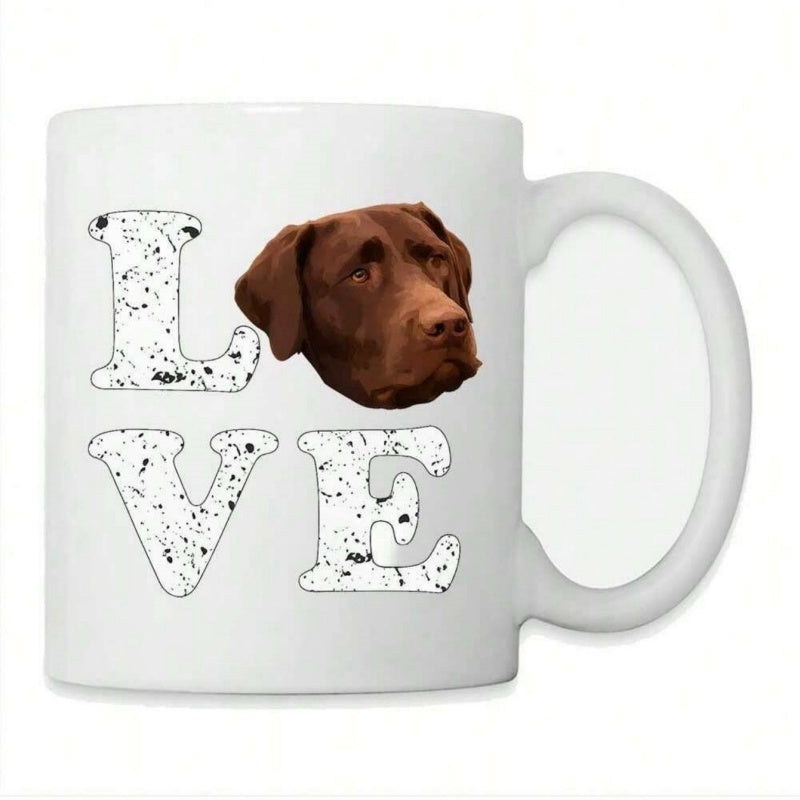 Tailorly White Ceramic 11 oz Mug - Love Distressed Artistic Letters Surrounding A Realistic Chocolate Brown Portrait Labrador
