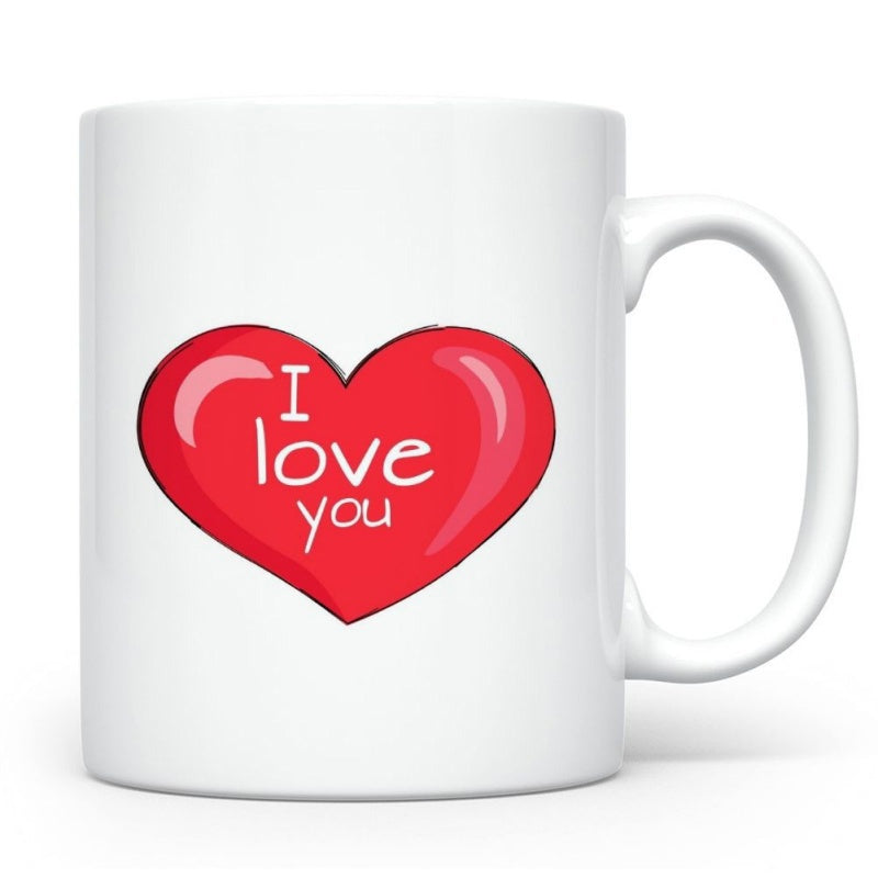 Tailorly White Ceramic 11 oz Mug - I Love You Vibrant Red Glossy Shape With Charming Artistic White Handwritten Script Heart
