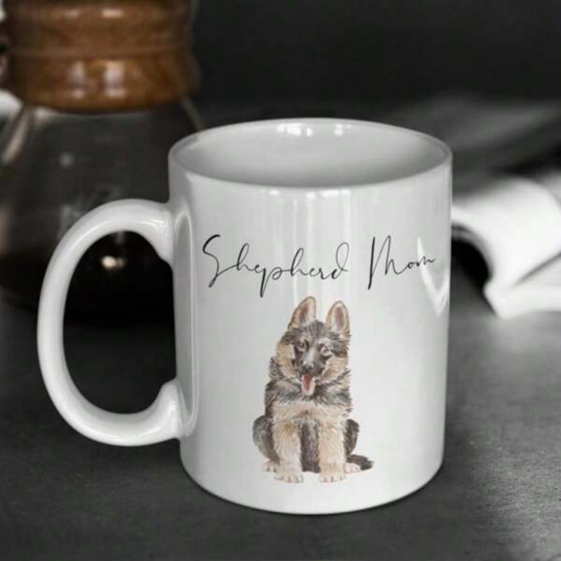 Tailorly White Ceramic 11 oz Mug - Shepherd Mom Loyal German Shepherd Dog Sitting Alertly With Perked Ears On White Background Shepherd