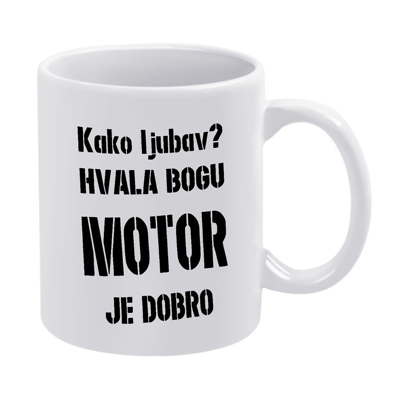 Tailorly White Ceramic 11 oz Mug - Motor Bold Stencil Style Black Typography Arranged In Minimalist Linear Rows Mug