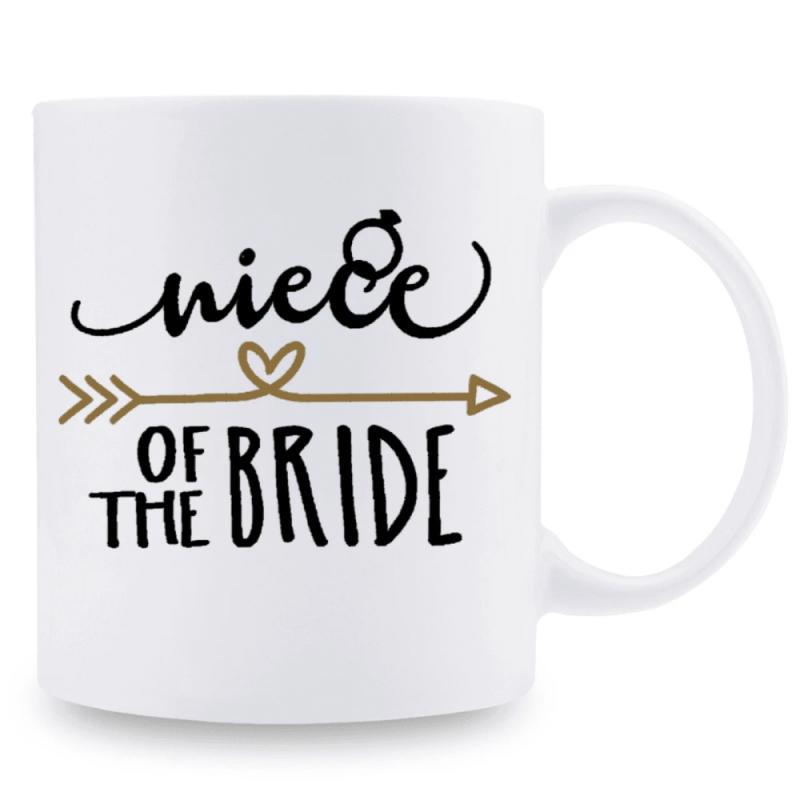 Tailorly White Ceramic 11 oz Mug - Niece Of The Bride Elegant Wedding Theme With Decorative Heart Arrow And Small Ring Symbol Arrow