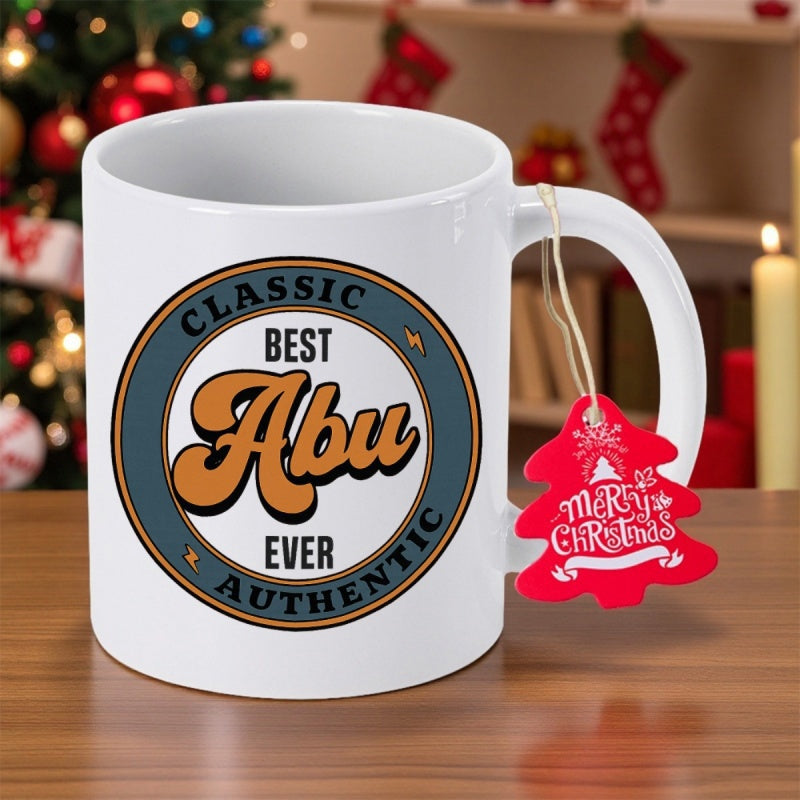 Tailorly White Ceramic 11 oz Mug - Classic Best Abu Ever Authentic Vintage Circular Badge With Retro Typography And Authentic Decorative Elements Mug