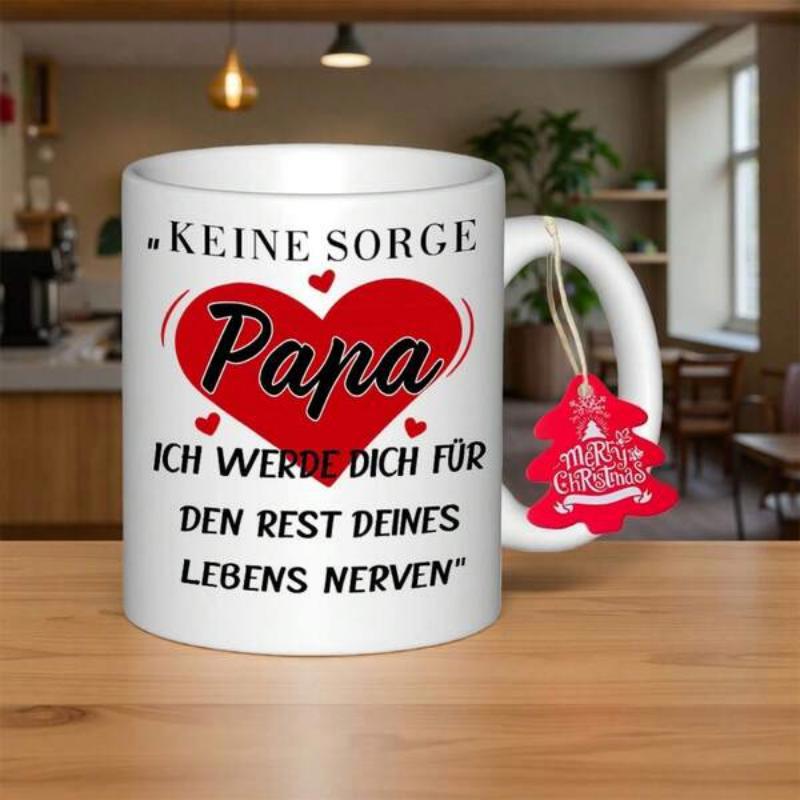 Tailorly White Ceramic 11 oz Mug - Papa Vibrant Red Heart Surrounded By Playful Script And Sentimental Messaging Heart
