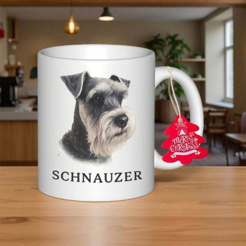 Tailorly White Ceramic 11 oz Mug - Schnauzer Detailed Portrait Of A Realistic Miniature Pet In Classic Style Dog