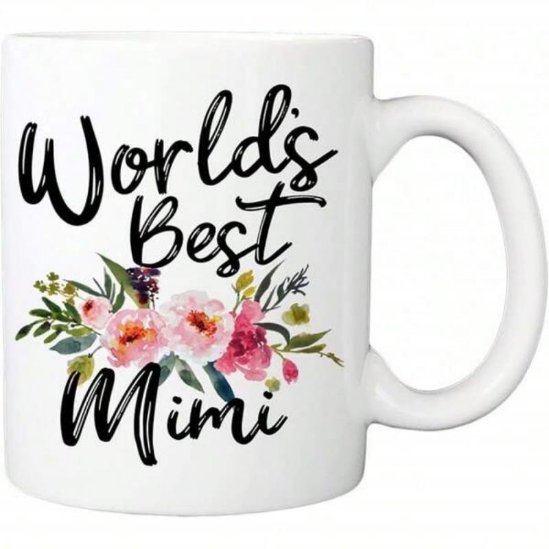 Tailorly White Ceramic 11 oz Mug - Worlds Best Mimi Vibrant Watercolor Flowers Blooming With Elegant Green Leaves And Delicate Petals Flower