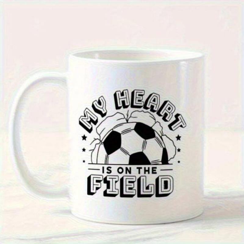 Tailorly White Ceramic 11 oz Mug - My Heart Is On The Field Classic Pattern Of A Black And White Sporty Ball Soccer Ball