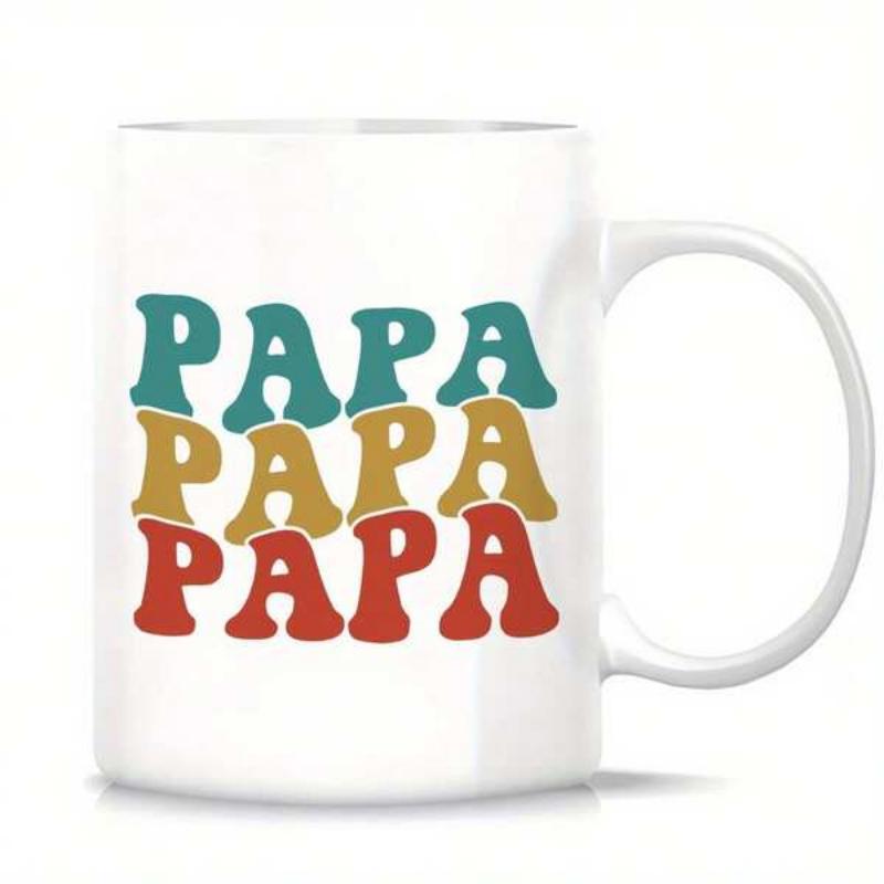 Tailorly White Ceramic 11 oz Mug - Papa Retro Wavy Style In Teal Mustard And Red Earth Tones Text