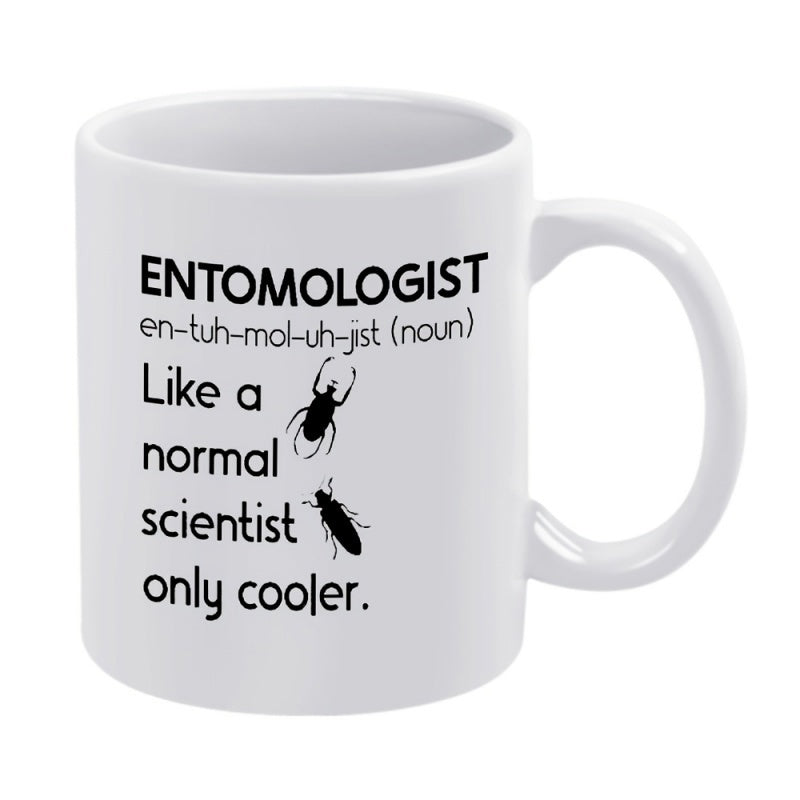 Tailorly White Ceramic 11 oz Mug - Entomologist Noun Like A Normal Scientist Only Cooler Simple Black Insect Silhouettes Crawling Near Dictionary Definition Text