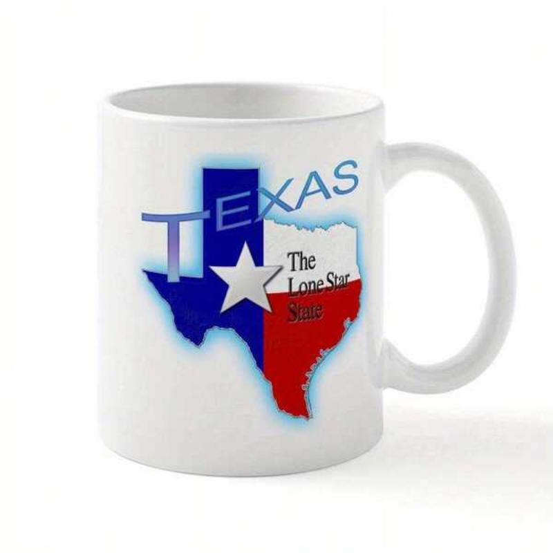 Tailorly White Ceramic 11 oz Mug - Texas The Lone Star State Patriotic State Silhouette With Flag Colors And Star Map