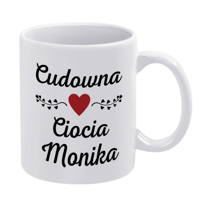 Tailorly White Ceramic 11 oz Mug - Simple Minimalist Style Featuring Red Loving Symbol And Decorative Vines Heart