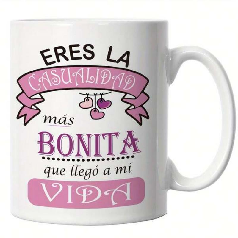 Tailorly White Ceramic 11 oz Mug - Pink And Purple Hanging Hearts Under A Stylized Pink Ribbon Banner Heart