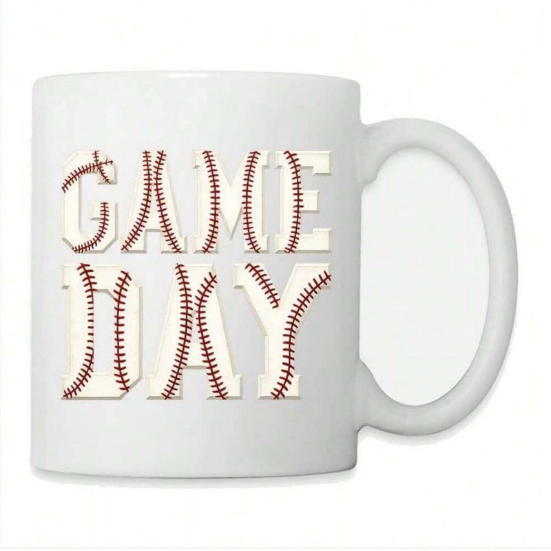 Tailorly White Ceramic 11 oz Mug - Game Day Classic Baseball Seams With Red Stitching Texture For Sports Fans Mug