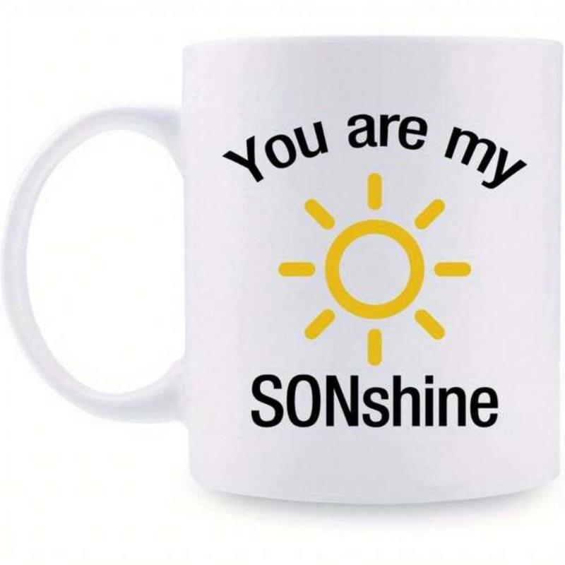 Tailorly White Ceramic 11 oz Mug - You Are My Sonshine Minimalist Yellow Sun With Bright Rays Glowing Over White Background Sun