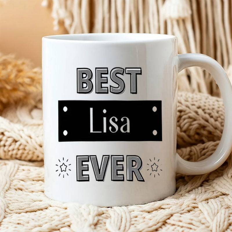 Tailorly White Ceramic 11 oz Mug - Best Lisa Ever Industrial Styled Banner Featuring Radiant Stars And Bold Block Lettering Mug