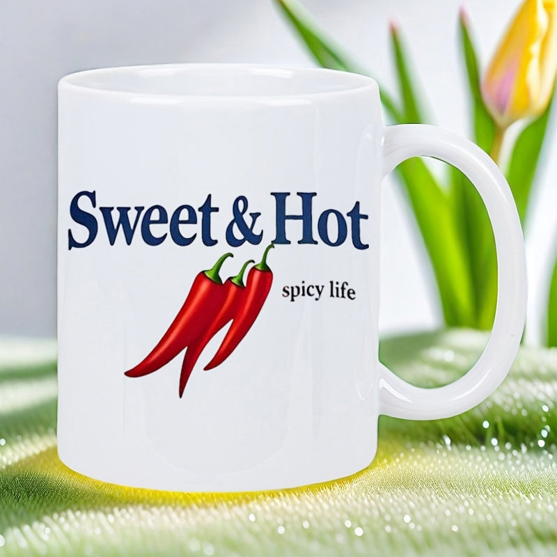 Tailorly White Ceramic 11 oz Mug - Sweet Hot Spicy Life Vibrant Red Chili Peppers Grouped Together In Simple Artistic Style Chili Pepper