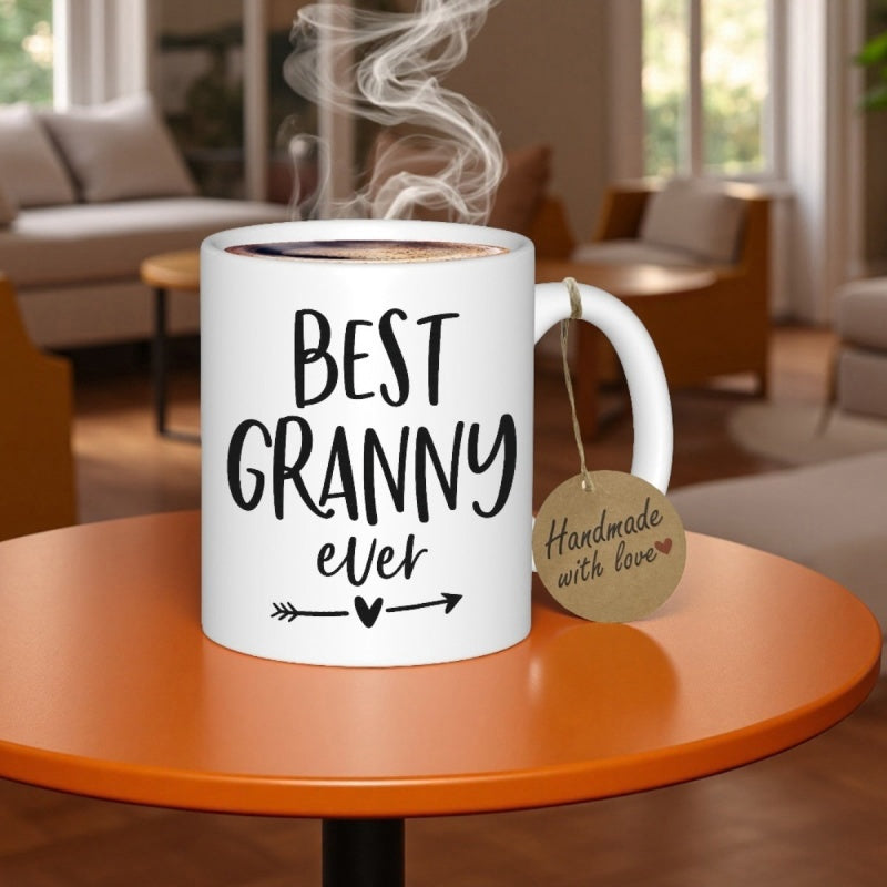 Tailorly White Ceramic 11 oz Mug - Best Granny Ever Handmade With Love Minimalist Heart Arrow Decorative Symbol Printed On A Smooth