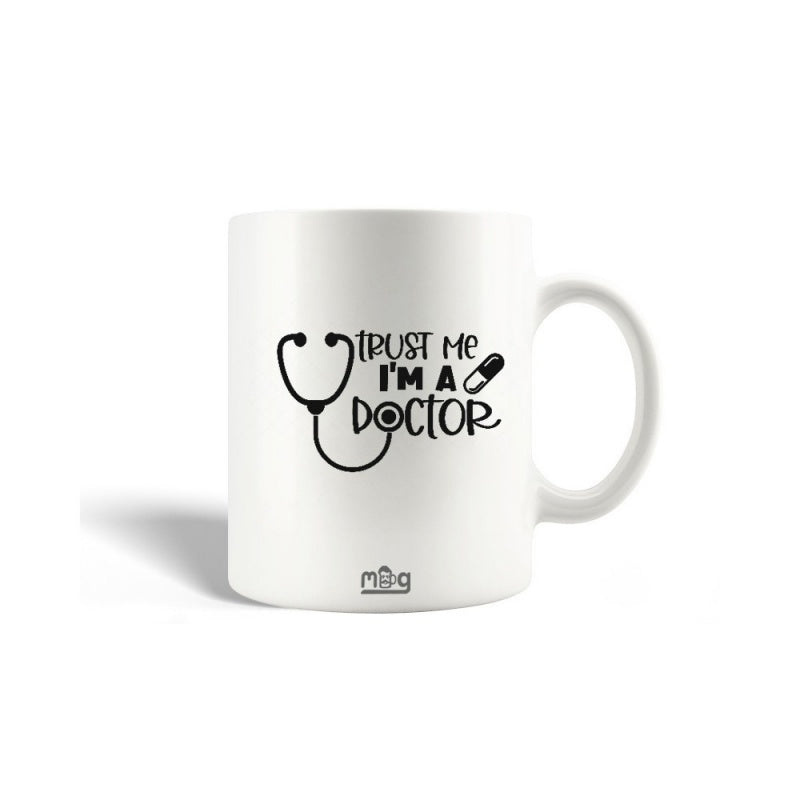 Tailorly White Ceramic 11 oz Mug - Trust Me Im A Doctor Minimalist Medical Symbols Featuring Black Pill And Professional Stethoscope