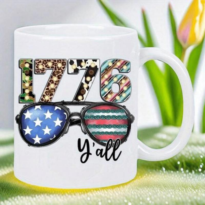 Tailorly White Ceramic 11 oz Mug - 1776 Yall Patriotic Aviator Sunglasses Featuring American Flag Stars And Stripes Patterned Sunglasses