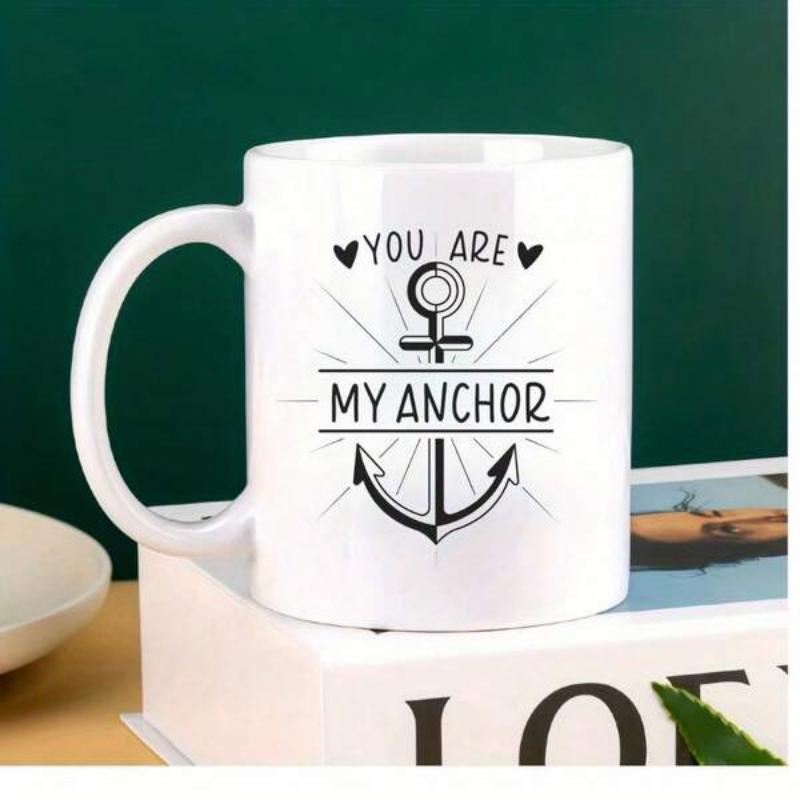 Tailorly White Ceramic 11 oz Mug - You Are My Anchor Minimalist Black Line Nautical Theme Featuring A Heart Decorated Anchor