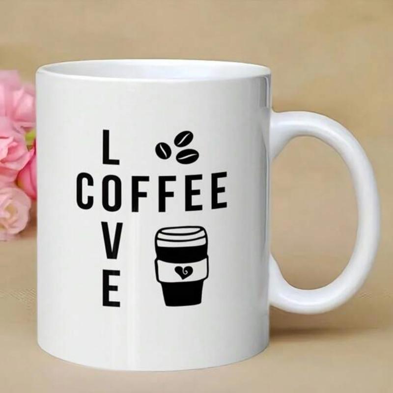 Tailorly White Ceramic 11 oz Mug - Love Coffee Simple Bold Black Graphics Of Beans And A Small Heart Icon Mug