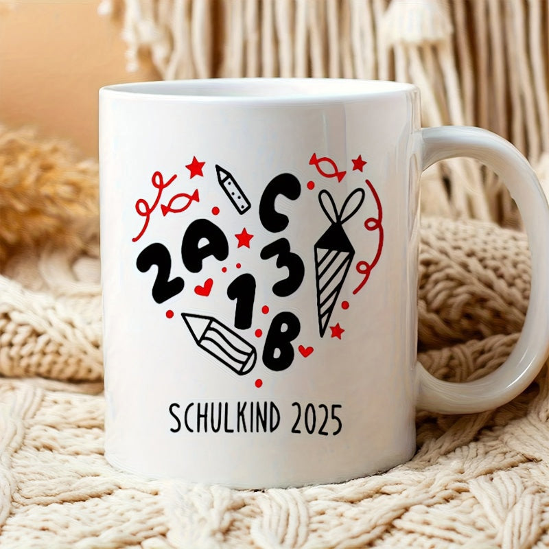 Tailorly White Ceramic 11 oz Mug - A B C Playful Educational Elements Arranged In A Heart With Pencils And Stars Heart