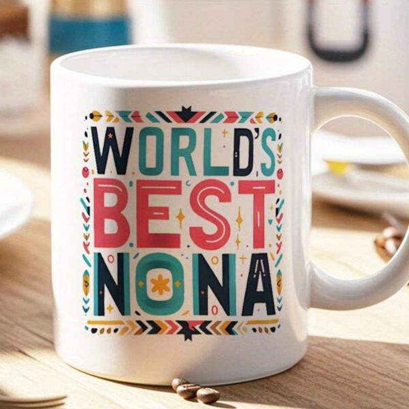 Tailorly White Ceramic 11 oz Mug - World's Best Nona Intricate Colorful Folk Art Pattern With Bohemian Decorative Floral Elements Nona