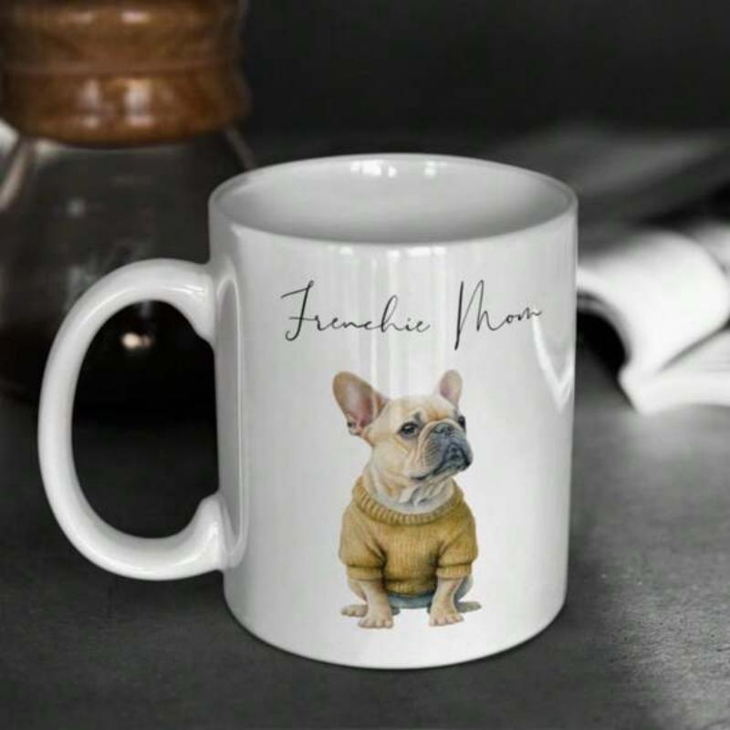 Tailorly White Ceramic 11 oz Mug - Frenchie Mom Adorable French Bulldog Wearing Yellow Sweater Sitting In A Calm Pose Dog