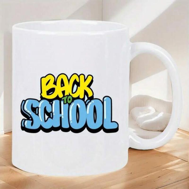 Tailorly White Ceramic 11 oz Mug - Back To School Colorful Graffiti Style Letters Featuring Vibrant Yellow And Blue Tones Sign