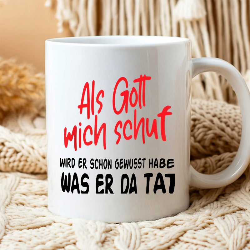 Tailorly White Ceramic 11 oz Mug - Elegant White Ceramic Vessel Featuring Bold Red And Black Printed Text Mug