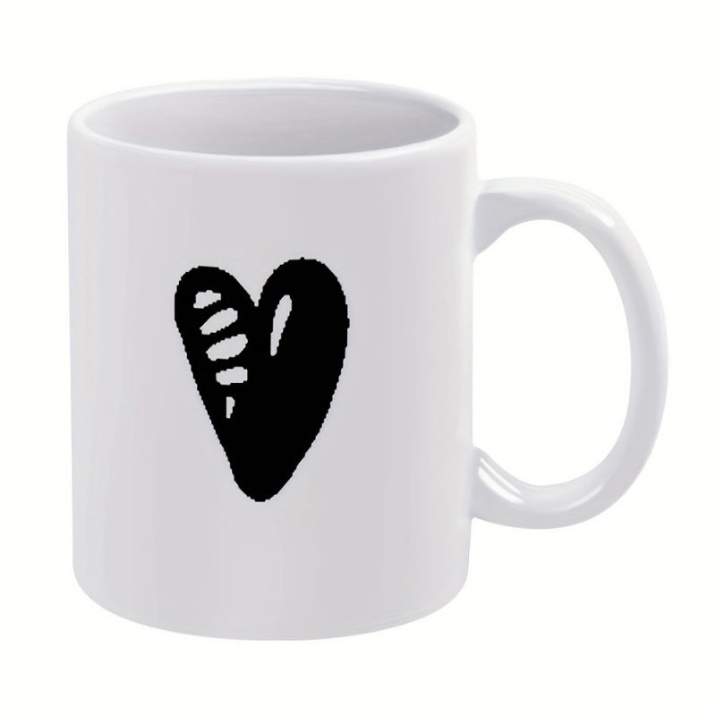 Tailorly White Ceramic 11 oz Mug - Artistic Hand Drawn Black Sketch Style On Glossy Pure Surface Heart