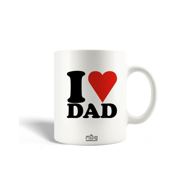 Tailorly White Ceramic 11 oz Mug - I Dad Bold Black Serif Letters Featuring Vibrant Red Heart Symbol Mug