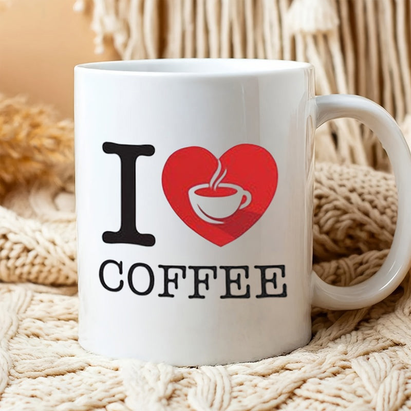 Tailorly White Ceramic 11 oz Mug - I Coffee Vibrant Red Heart With Steaming White Cup Graphic Illustration Mug