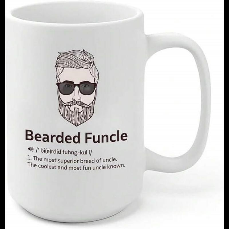 Tailorly White Ceramic 11 oz Mug - Bearded Funcle Modern Stylized Hipster Portrait With Sharp Groomed Beard And Sunglasses Man