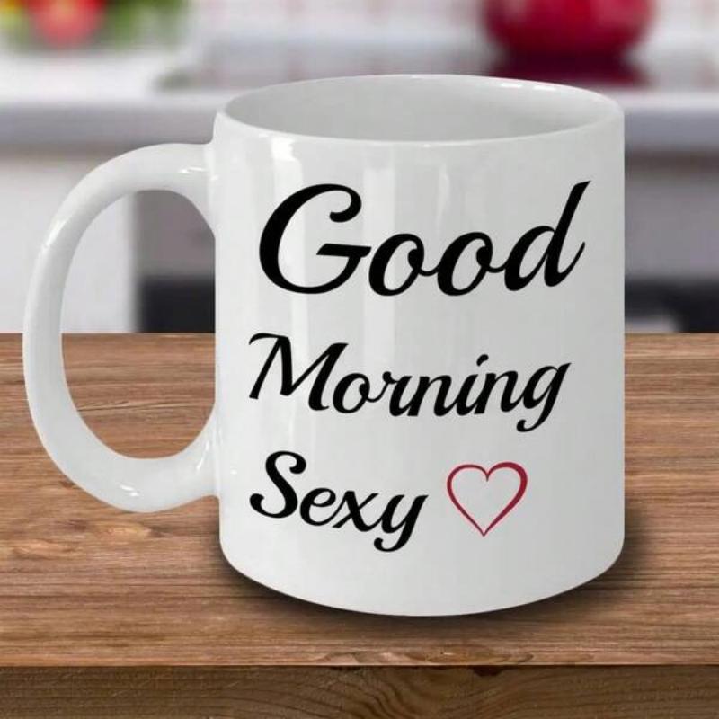 Tailorly White Ceramic 11 oz Mug - Good Morning Sexy Minimalist Elegant Cursive Script Accompanied By A Small Red Delicate Heart