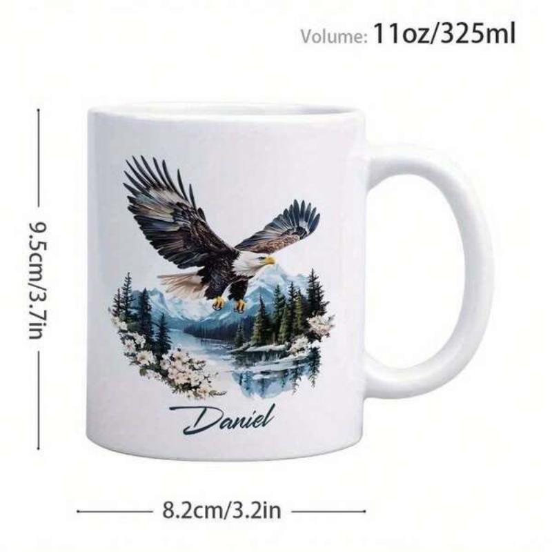 Tailorly White Ceramic 11 oz Mug - Daniel Majestic Soaring Above Peaceful Mountain Lake Within Pine Forest Eagle