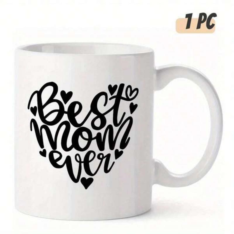 Tailorly White Ceramic 11 oz Mug - Best Mom Ever Stylized Cursive Lettering Surrounded By Small Decorative Minimalist Black Heart