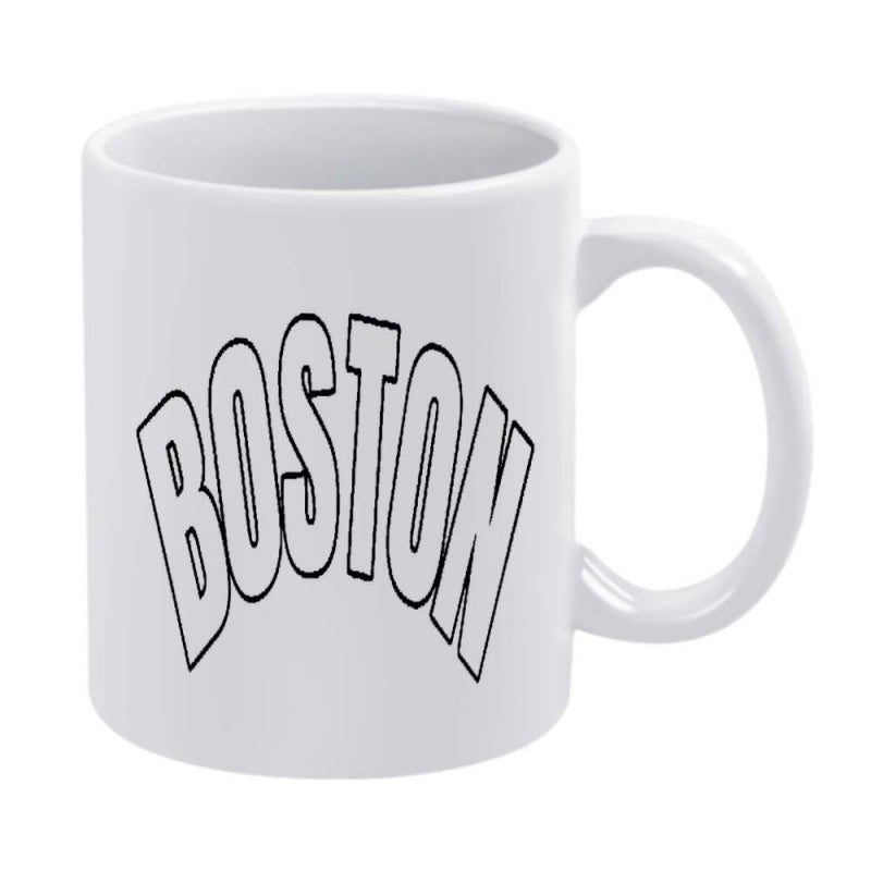Tailorly White Ceramic 11 oz Mug - Boston Classic Arched Collegiate Block Style Letters Celebrating The Famous Historic City Boston