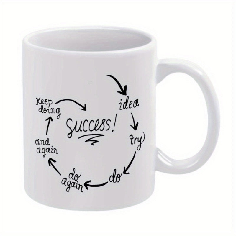 Tailorly White Ceramic 11 oz Mug - Success Idea Try Do Do Again And Again Keep Doing Continuous Hand Drawn Circular Arrow Loop Representing Growth Progress Cycle