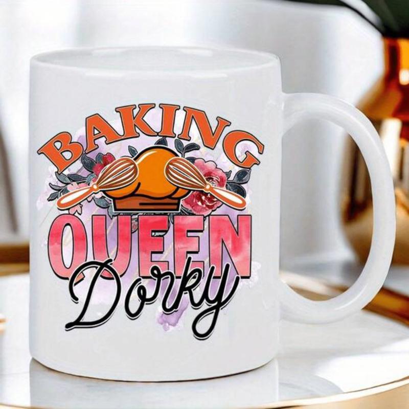 Tailorly White Ceramic 11 oz Mug - Baking Queen Dorky Chef Hat With Two Whisks Among Pink Floral Petal Leaves Mug
