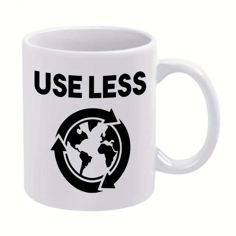 Tailorly White Ceramic 11 oz Mug - Use Less Global Map Surrounded By Circular Recycling Arrows Promoting Sustainable Environmental Awareness Earth