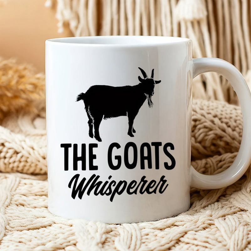 Tailorly White Ceramic 11 oz Mug - The Goats Whisperer Minimalist Solid Black Farm Animal Silhouette Standing Proudly Goat